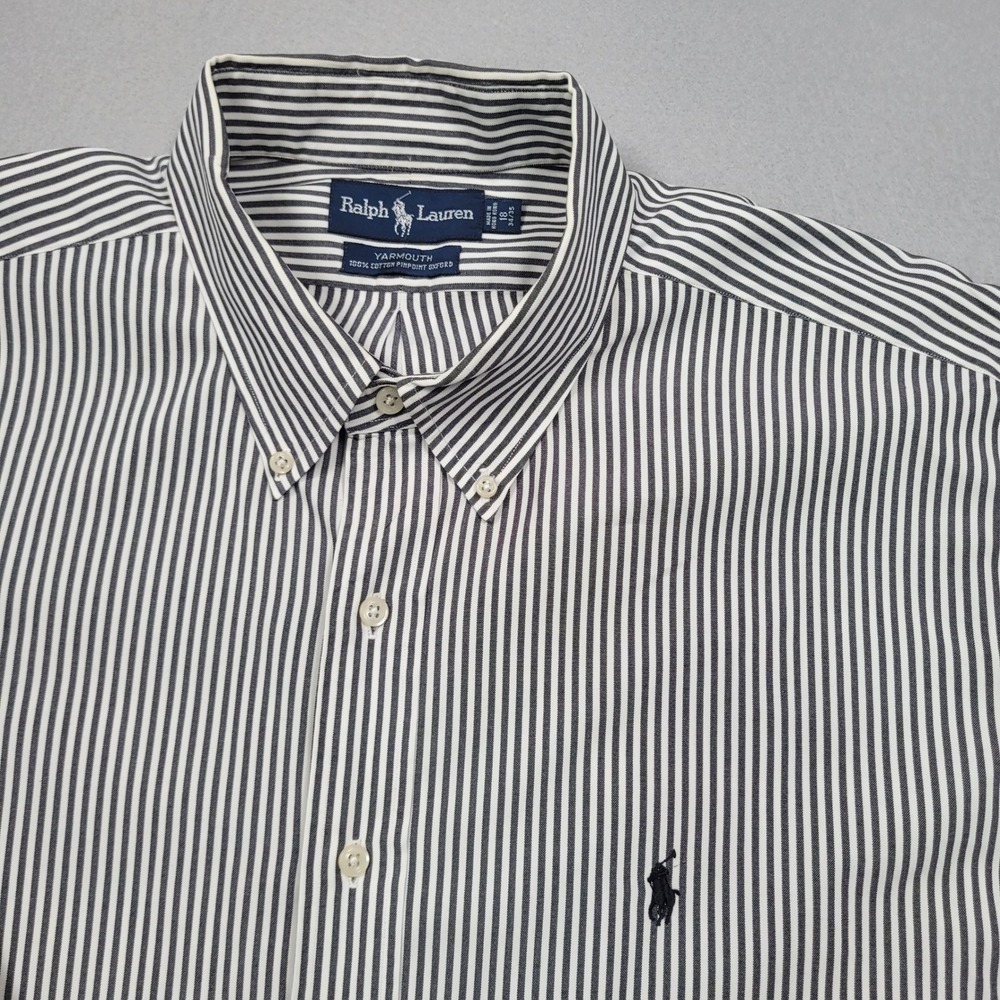 Ralph Lauren Yarmouth Mens Button Down Shirt 18 34/35 Striped Pinpoint Oxford